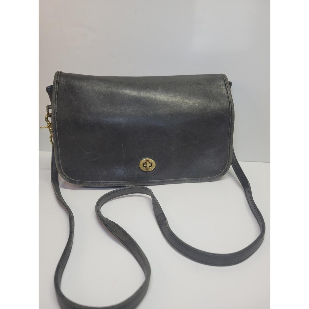 Vintage Coach City Bag Black Leather Crossbody Bag Brass Hardware Classic Purse